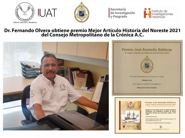 Investigador de la UAT recibe premio al mejor art&iacute;culo de Historia del Noreste 2021