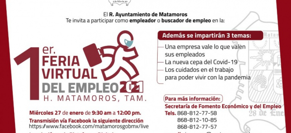 Invita Gobierno de Matamoros a Primera Feria Virtual del Empleo 2021